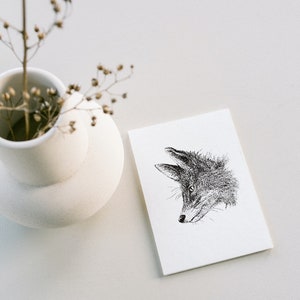 Set van 6 wenskaarten met bosdieren - Zwart-Wit illustraties A6 - Blanco - Natuur- Kaarten - Prints