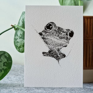 Wenskaart met kikker ('n Opkikkertje - Zwart-Wit illustratie A6 - Dieren - Inkt - Beterschap - Handgemaakt)