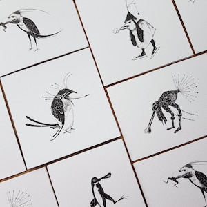 Set di 5 carte con animali mitici (Hieronymus Bosch, illustrazione, stampa, animali, bianco e nero, inchiostro)