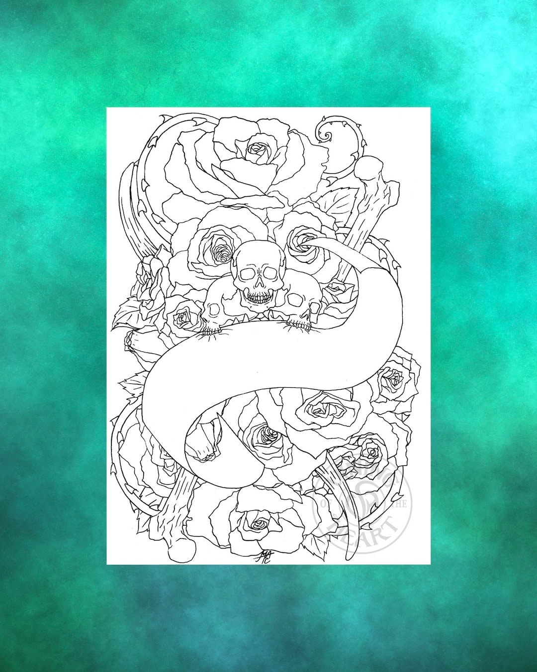 Rose and Bones Tattoo Coloring Page Digital Download, Printable Skull ...