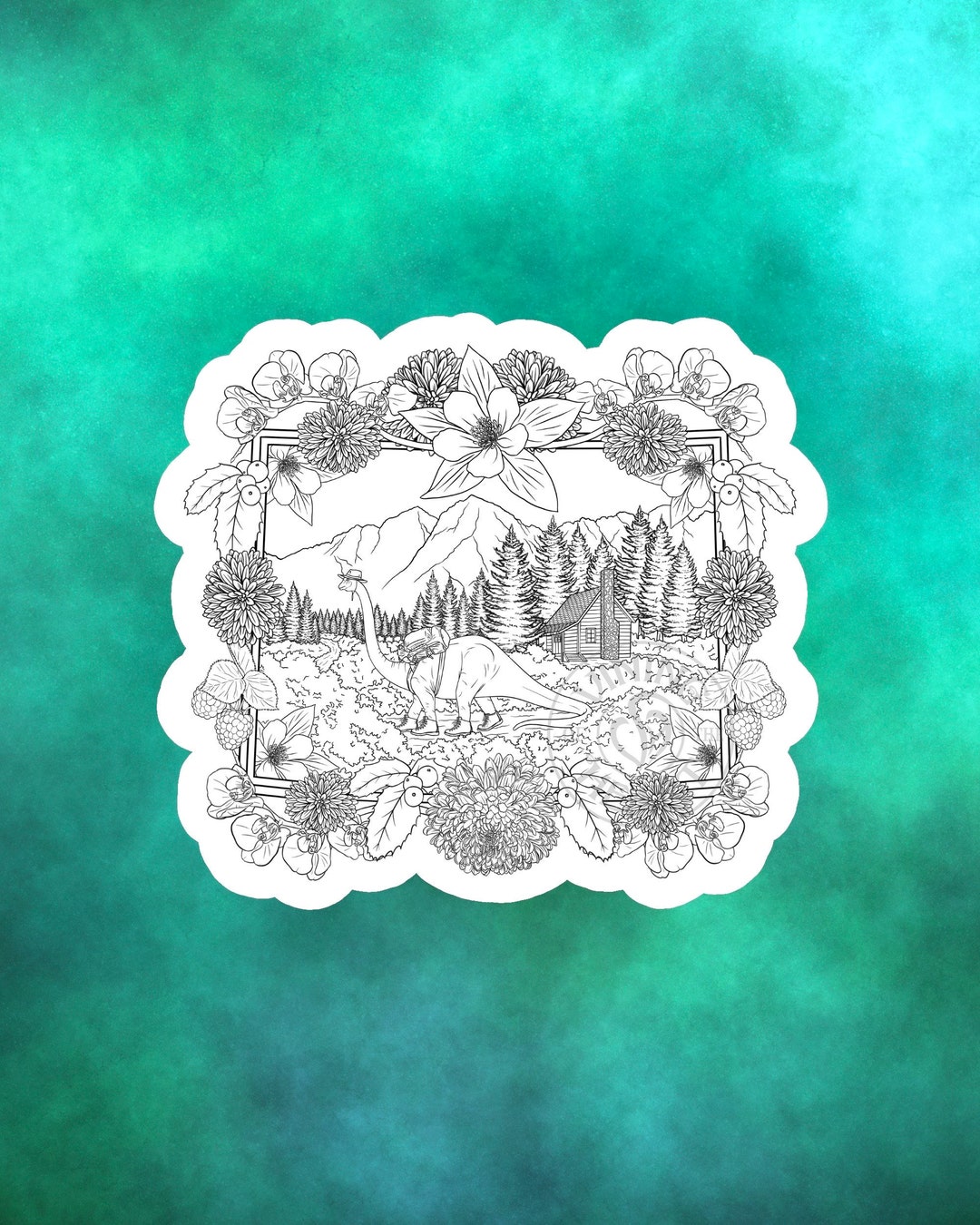 Dino Hike Coloring Page Digital Art Download, PNG, PDF, Dinosaur
