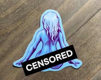 Booty #2 Sticker 3 Inch – Blue Woman Art Sticker, Feminine Body Vinyl Decal, Holographic Curvy Lady Sticker, Glossy Aesthetic