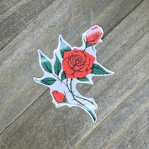 Red Rose Sticker 3 Inch, Rose Sticker, Flower Sticker, Cute Rose Sticker, Valentine’s Day Sticker, Vinyl Sticker, Glossy Sticker