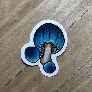 Blue Mushroom Sticker 3 Inch (Mycena Interrupta Mushroom), Cute Mushroom Sticker, Fungi Sticker, Vinyl Sticker, Glossy Sticker, Holographic