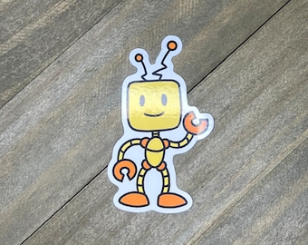 Little Robot Sticker, Cute Robot Decal for Laptop or Water Bottle, Glossy Vinyl Sticker Gift for Sci-Fi or Tech Fans