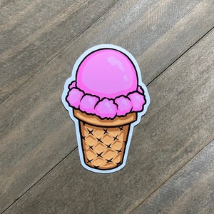 Pink Ice Cream Cone Sticker 3 Inch, Icecream Sticker, Dessert Sticker, Food Sticker, Vinyl Sticker, Glossy Sticker, Holographic Sticker