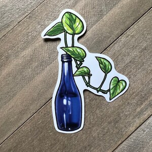 Blue Glass with Plant Sticker 3 Inch, Plant Sticker, Planter Sticker, Cute Sticker, Vinyl Sticker, Glossy Sticker, Stickers of Planters