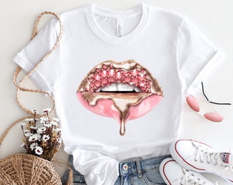 Luxury Lip T-shirt Women Fashion Glamour Shirts Shirts Fashion Gift Cute Diamond Shirt Women Graphic T Shirts Glamour Shirts.