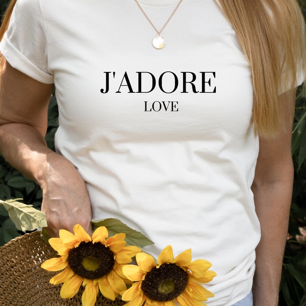 J'adore Love Paris  Franse slogan Fantastisch mode-T-shirt Dames grafisch Paris T-shirt  Glamoureuze damesmode-overhemd Mode cadeau.