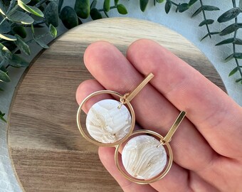 Handmade White Marble Polymer Clay Dangle Earrings