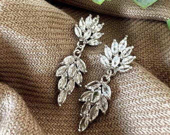 Floral Bridal Drop Earrings, Lightweight Zirconia Wedding Jewelry