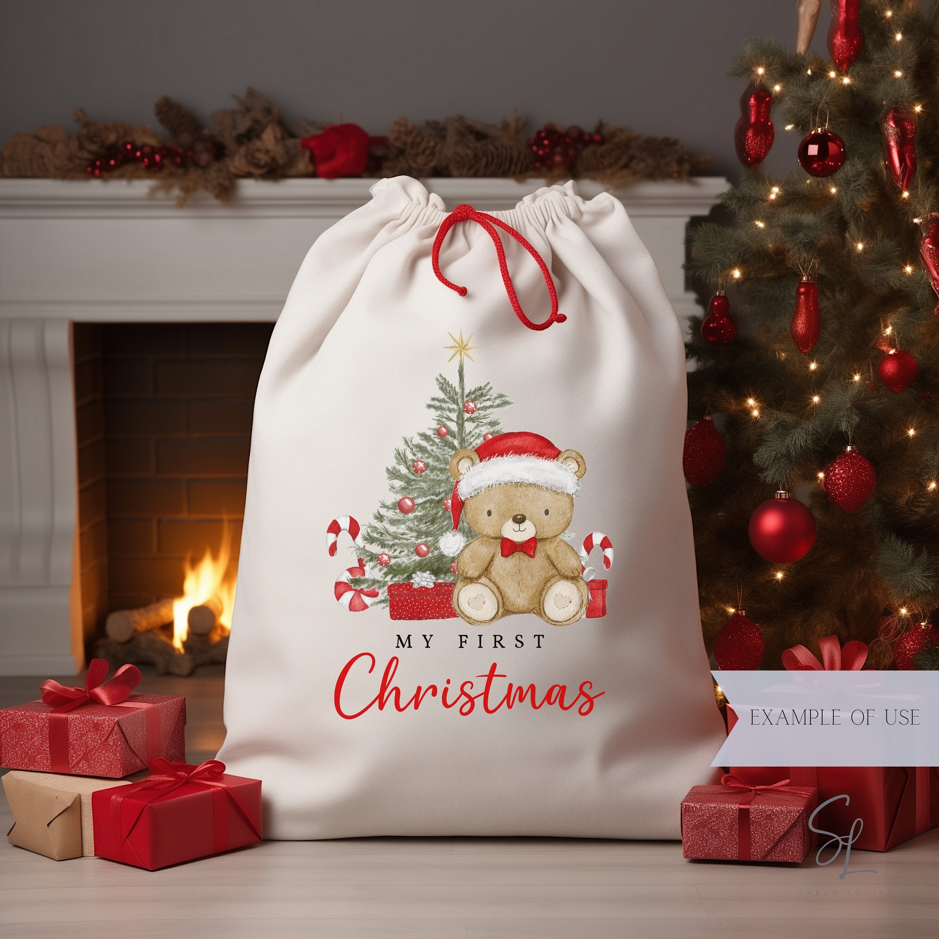 Watercolor Teddy Bear 1st Christmas Clipart PNG (digital Download
