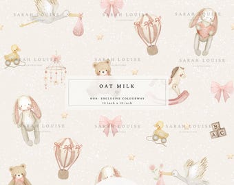 Neutral Baby Vintage Toys Digital Seamless Pattern, Teddy Bear Bunny Repeat Tile, Beige Baby Digital Paper,Nursery Fabric & Scrapbook Design