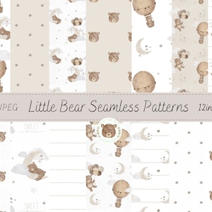 Carta digitale con motivo ripetuto senza soluzione di continuità con orsetto acquerello carino, carta da regalo digitale con album di ritagli in tessuto Boho Teddy Bear