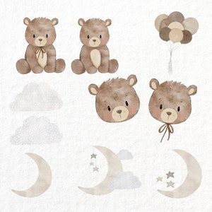 Watercolor Teddy Bear Clipart Set, Neutral Baby Graphics (PNG) - Etsy