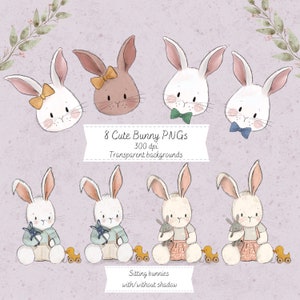 Cute Bunny Easter Rabbit Clipart PNG Transparent Background, Easter Clipart Set, Easter Paper