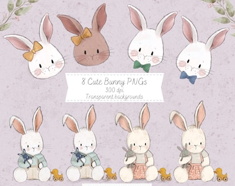 Cute Bunny Easter Rabbit Clipart PNG Transparent Background, Easter Clipart Set, Easter Paper