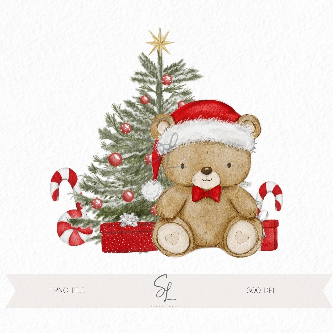 Watercolor Baby Christmas Teddy Bear Christmas Sublimation Clipart PNG ...