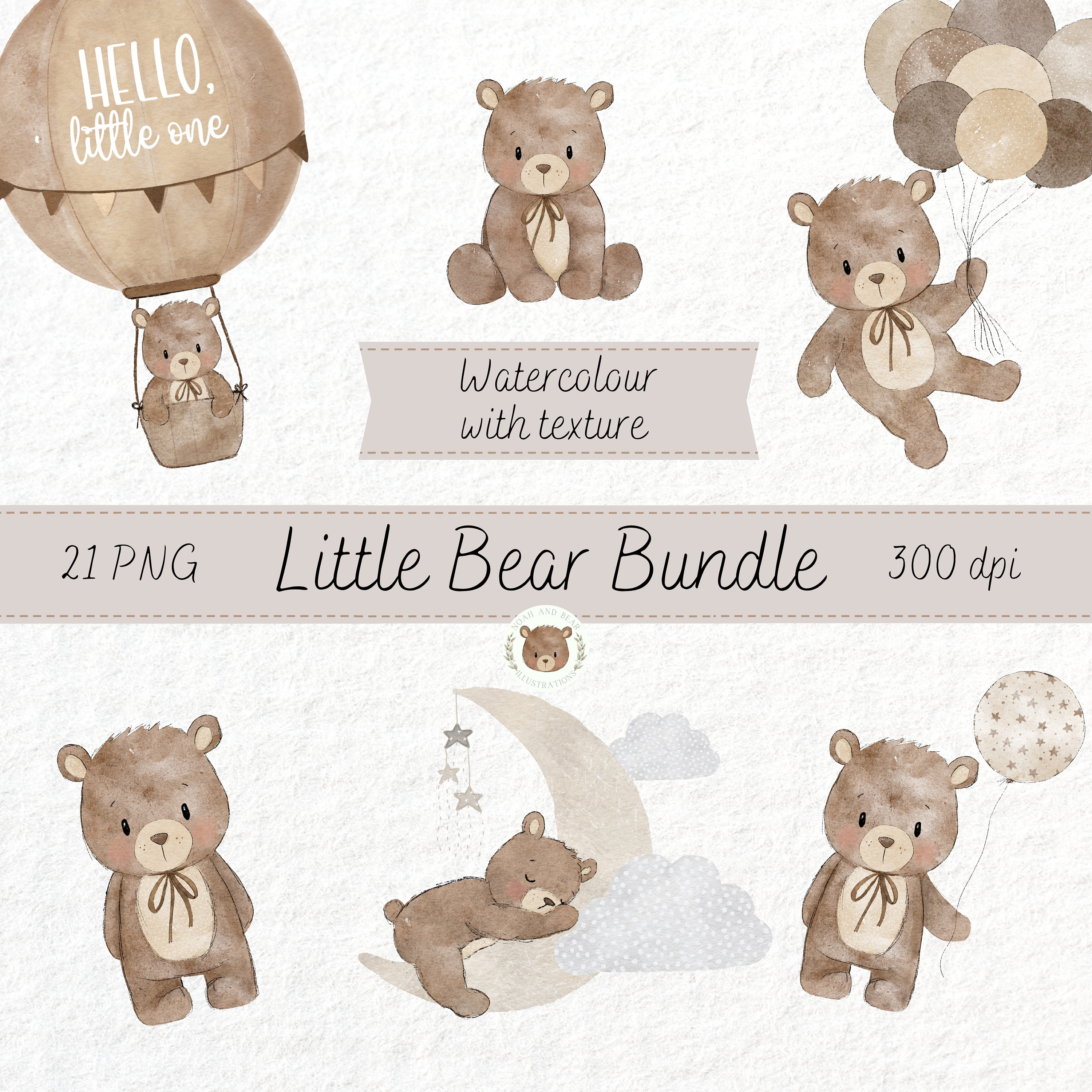 Watercolor Teddy Bear Clipart Set, Neutral Baby Graphics (PNG) - Etsy
