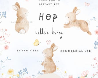 Cute Watercolour Spring Easter Bunny Rabbit Digital Set Clipart PNG, Bunny Art for Fabric Sublimation