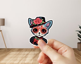 Dia De Los Muertos Cat Sticker / Sugar Skull Cat Sticker / Vinyl Sticker / Laptop Sticker/ Day of the Dead Sticker Cat/ Cat Calavera Sticker
