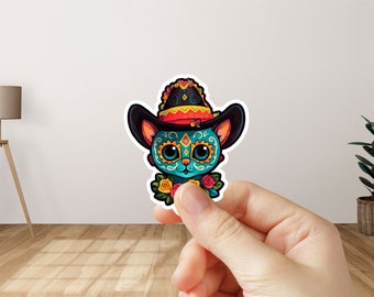 Dia De Los Muertos Cat Sticker / Sugar Skull Cat Sticker / Vinyl Sticker / Laptop Sticker/ Day of the Dead Sticker Cat/ Cat Calavera Sticker