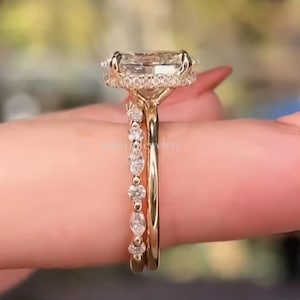 3 CT Oval Cut Moissanite Diamond Ring Set Oval Engagement Ring Set 14K Gold Wedding Ring Set For Women Bridal Ring Set Anniversary Gift Ring
