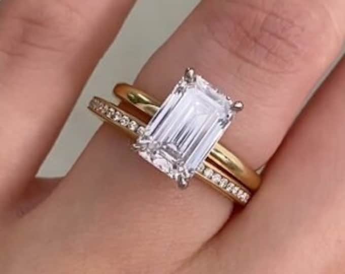3.5 CT Emerald Cut And Channel Set band Moissanite Wedding Ring Set 925+silver 10K 14K 18K Gold Radiant Engagement Bridal Set Ring