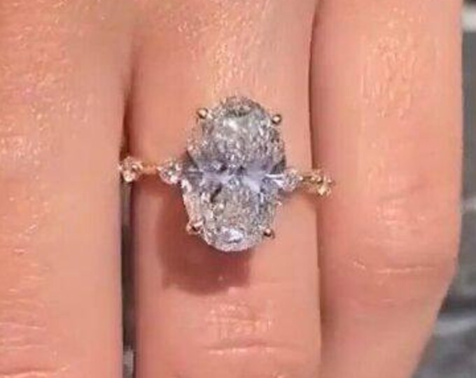 3 CT Oval Moissanite Engagement Ring Oval Hidden Halo Distance Pave 14k Solid Gold Ring Solitaire Wedding Ring Anniversary Gift Ring Women