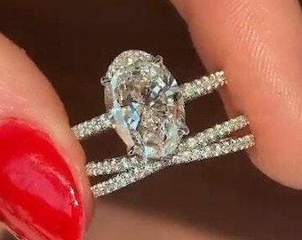 3 CT Oval Cut Moissanite Engagement Bridal Set Ring Gift For Her With Infinity Wedding Band Promise Ring Set Bridal Set Ring For Gift Women