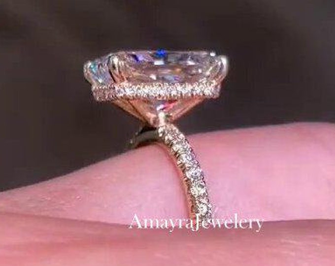 4 CT Radiant Engagement Ring 14K Solid Gold Ring Hidden Halo Moissanite Ring Thank You Gift For Women Wedding Anniversary Gifts Ring