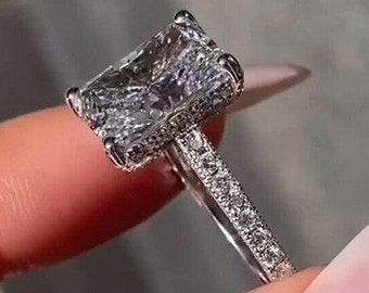 4 CT Radiant Cut Engagement Ring Hidden Halo Artdeco Moissanite Wedding Ring 14K Solid Gold Ring Gift For Women Handmade Unique Diamond Ring