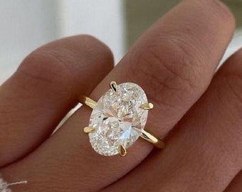3 CT Oval Cut Moissanite Solitaire Engagement Ring Hidden Halo Wedding Ring Oval Proposal Ring 18k Yellow Gold Anniversary Gifts Ring