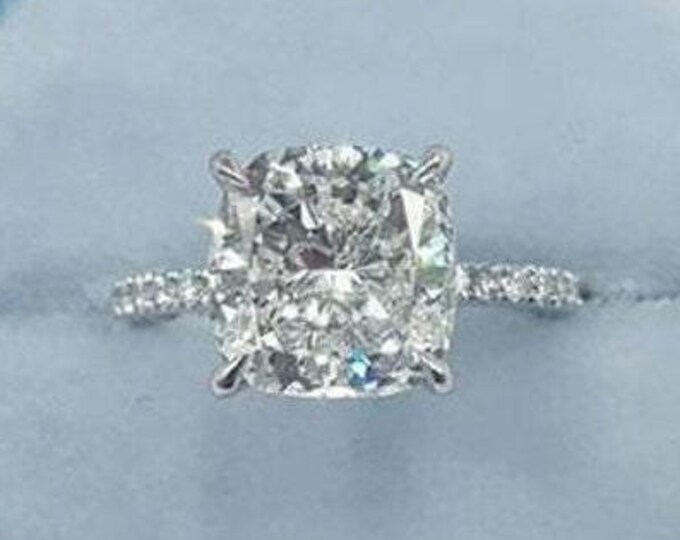 2 CT Cushion Cut Moissanite Engagement Hidden Halo Ring Classic 4 Claw Prongs Pave Solitaire Ring Promise Ever Ring Anniversary Gift Ring