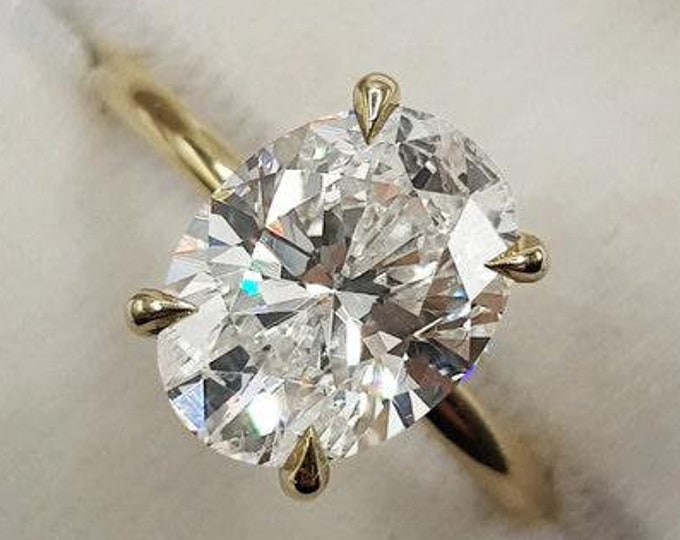 3 CT Oval Cut Moissanite Engagement Ring 4 Prongs 14K Solid Gold Ring Classic Solitaire Ring Dainty Wedding Ring Promise Gifts Ring Women