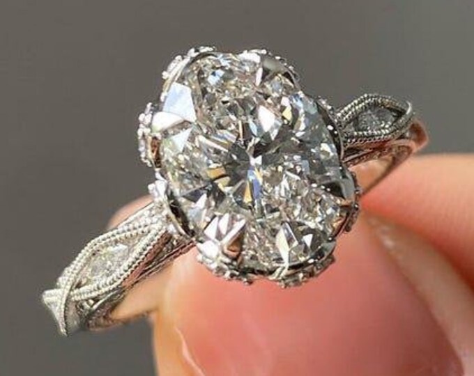 3 CT Art Deco Oval Moissanite Engagement Ring Unique Designer Wedding Ring 14K Gold Promise Natural Inspire Anniversary Vintage Women Ring