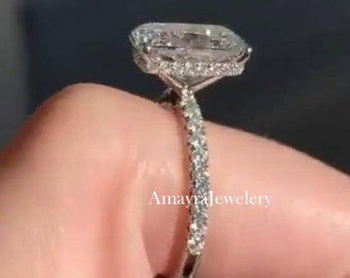 3 CT Radiant Engagement Ring 14K Solid Gold Ring Hidden Halo Moissanite Ring Thank You Gift For Women Wedding Anniversary Gifts Ring