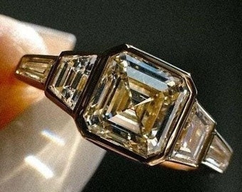 Asscher Cut 1.75 CT Moissanite Bezel Set Engagement Ring Anniversary Gift Ring Five Stone 14K Solid Gold Stackable Proposal Ring For Her