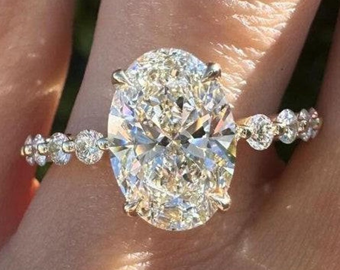 4 CT Oval Cut Moissanite Engagement Ring Bubble Band Round Cut Wedding Ring 14K Solid Gold Ring Anniversary Ring Promise Ring Gift For Women