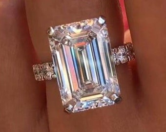 10 CT Emerald Cut Moissanite Engagement Ring A one of a Kind Emerald Cut Diamond Wedding Ring Big Diamond Ring Anniversary Gifs For Women
