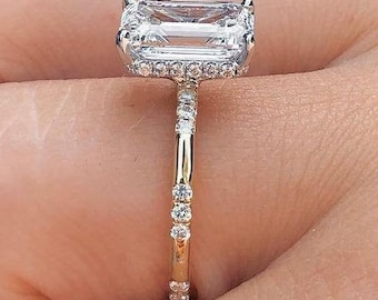 3 CT Emerald Cut Moissanite Engagement Ring 14K Solid Gold Halo Solitaire Wedding Ring Anniversary Gift For Her Promise Ring For Her