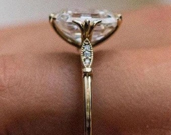 4 CT Asscher And Round Cut White Diamond Art Deco Engagement Wedding Ring Moissanite Diamond Ring Unique Diamond Promise Finish Ring For Her