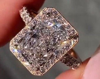 3 CT Radiant Engagement Ring 14K Solid Gold Ring Halo Moissanite Wedding Ring Thank You Gift For Women Anniversary Gift Ring For Women