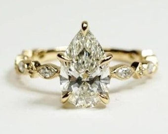 2.5 CT Pear Cut Moissanite Engagement Ring Tulip Set 14K Gold Hidden Halo Wedding Ring Anniversary Ring Promise Ring Gifts For Women