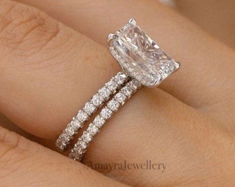 3 CT Radiant Cut Moissanite Engagement Diamond Ring Bridal Set Siver 10k 14k 18k Rose White Yellow Solid Gold Ring Gift For Her Wedding Band