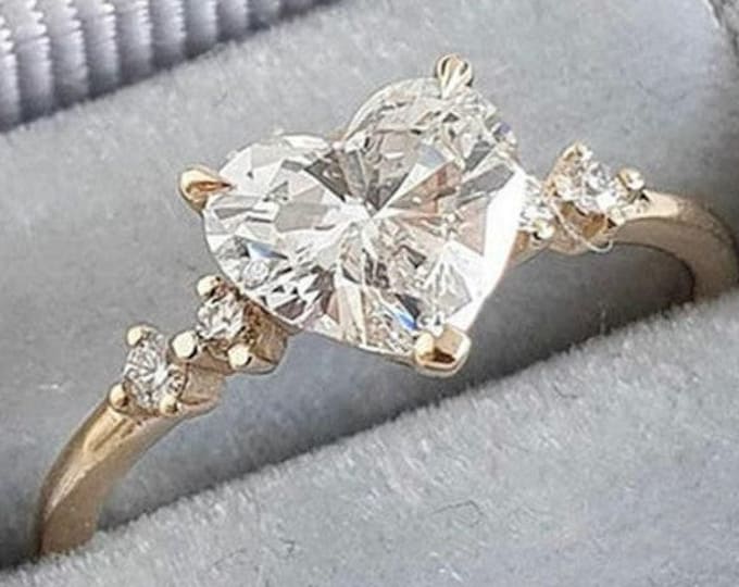 Heart Cut Modern White D Colorless Moissanite Solitaire Ring Heart Shaped Moissanite diamond 14K Solid Engagement Wedding Ring Gift for her