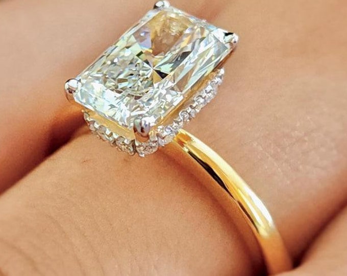 3 CT Radiant Engagement Ring 14K Solid Gold Ring Hidden Halo Moissanite Engagement Ring Thank You Gift For Women Anniversary Gift Ring