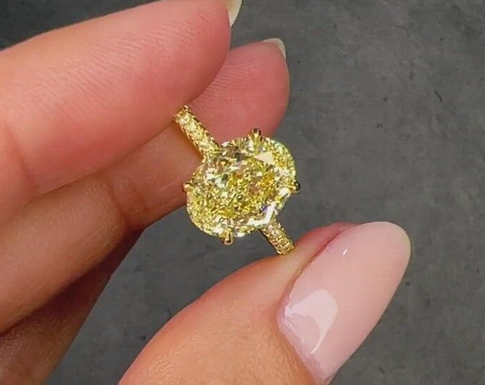 3 CT Yellow Oval Cut Moissanite Engagement Wedding Ring 14K Solid Gold Anniversary Gift For Women Rings