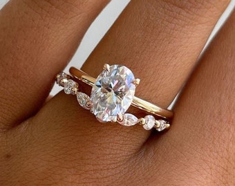 3CT Oval cut Moissanite Engagement Ring With Band set.925 Silver 10K/14K/18K Rose,Yello,White Gold diamond ring women, wedding Bridal ring