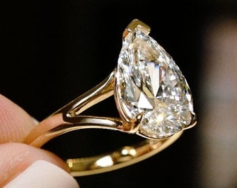 3.50CT Pear Cut Moissanite Engagement Ring, 14K Rose Gold Solitair Classic Bridal e With  Anniversary Gift Ring, Unique Promise Ring
